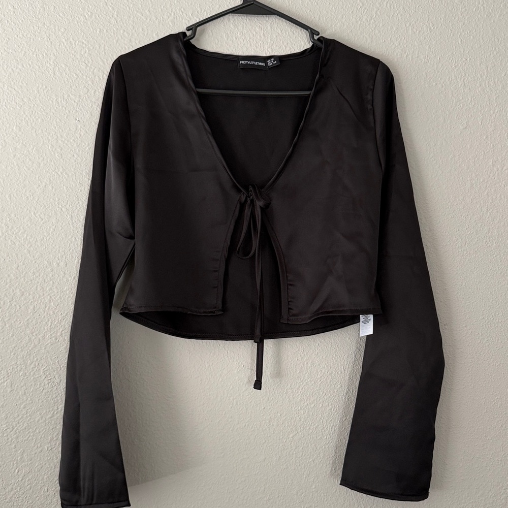 Cropped front tie long sleeve